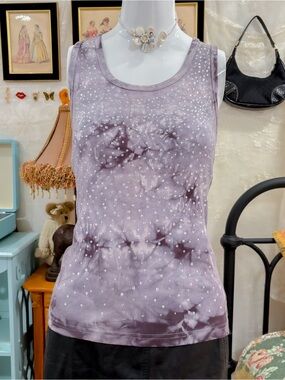Y2K raver whimsigoth fairy grunge girly vintage tie-dye purple rhinestones tank